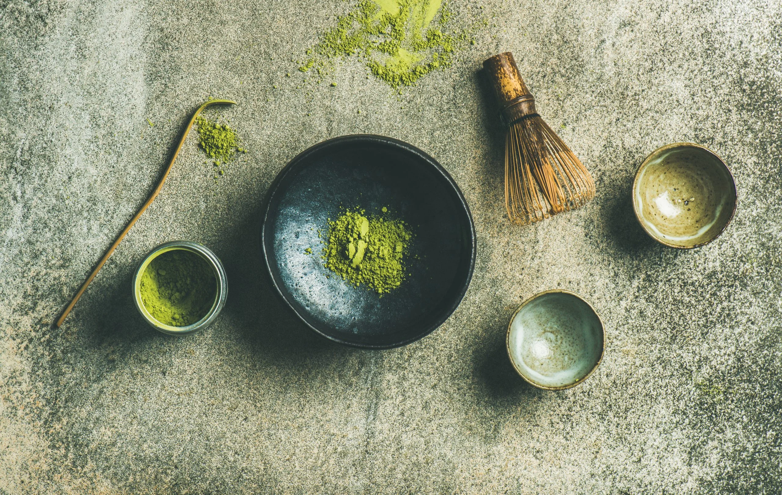 A layout of matcha and associated tools.